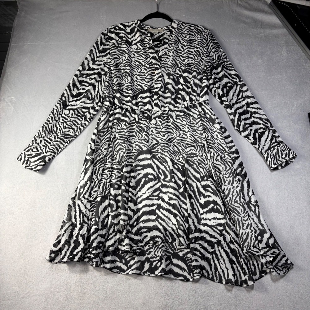 AllSaints Martina Remix Zebra Print Mini Dress Black White Large WD445S
